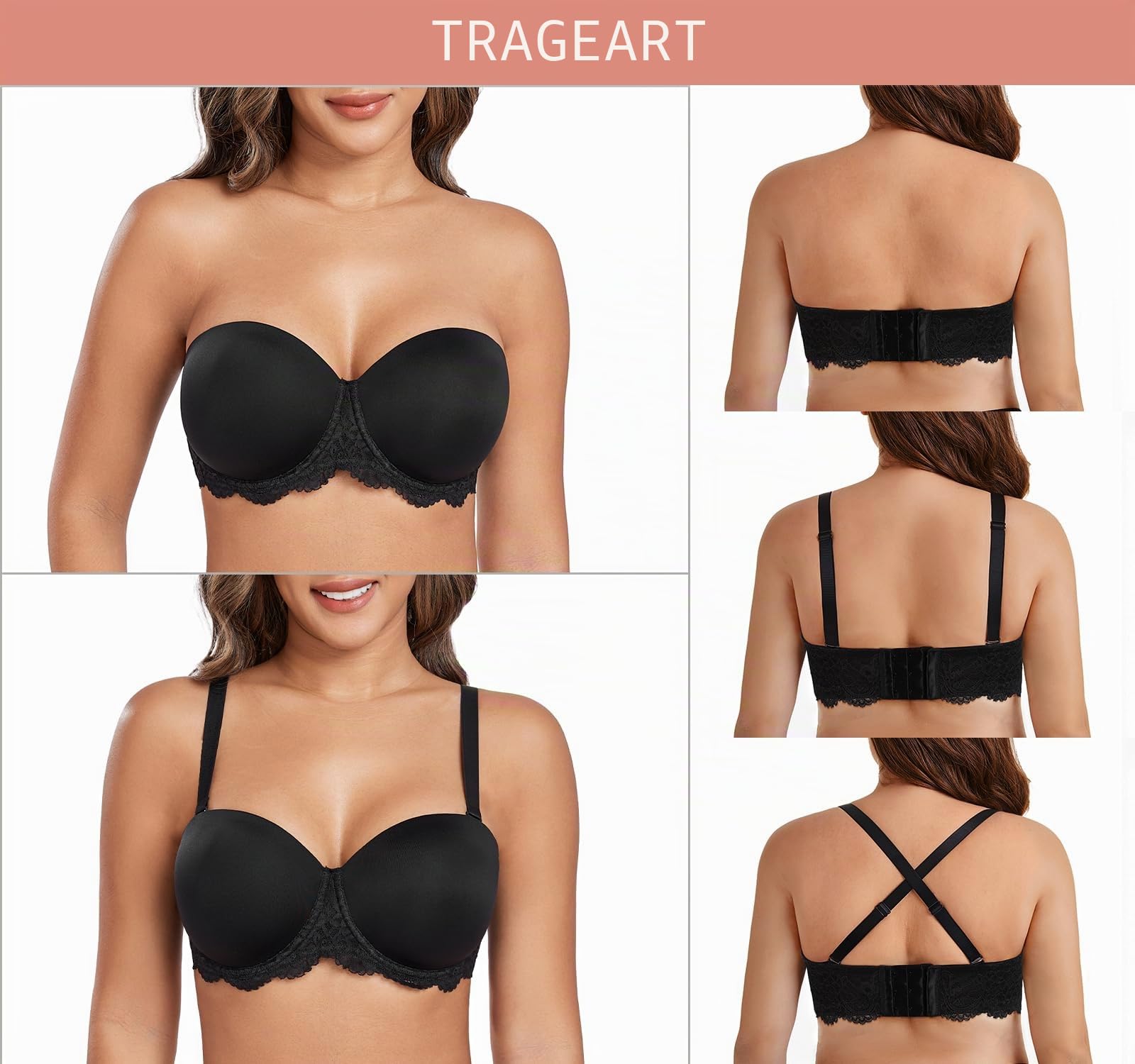 DotVol Damen BH Trägerloser Unterwäsche Rückenfrei Ohne Träger Push Up Büstenhalter mit Geformte Cups