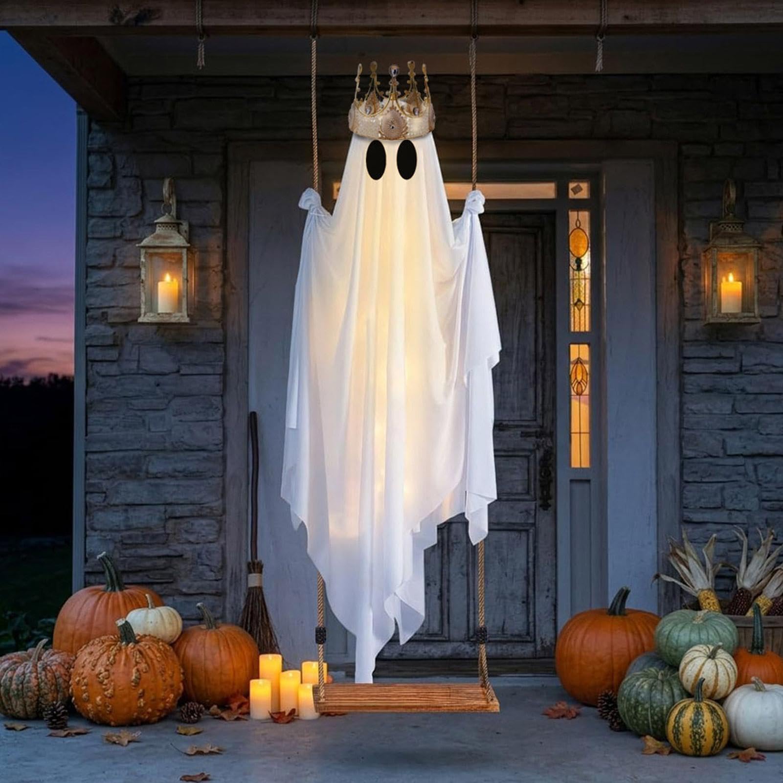 Decoración De Halloween Fantasma Oscilante con Luz, De Halloween Grande Y