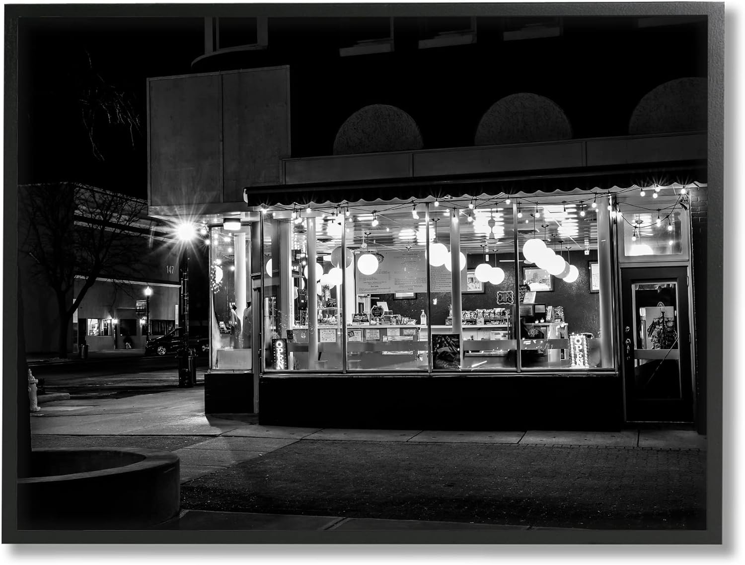 Stupell Industries Urban City Diner Architecture Nighttime Black White Photography