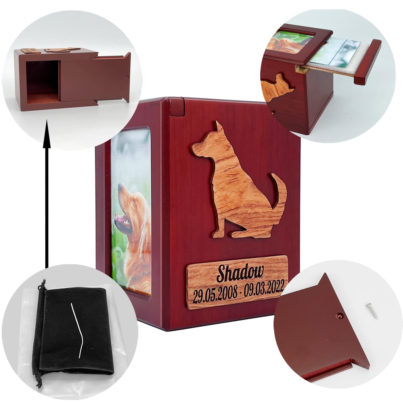 nome e data personalizzati, incidere il testo della benedizione, urna personalizzata, urna per animali domestici per cani e gatti, scatola di legno souvenir. (F)
