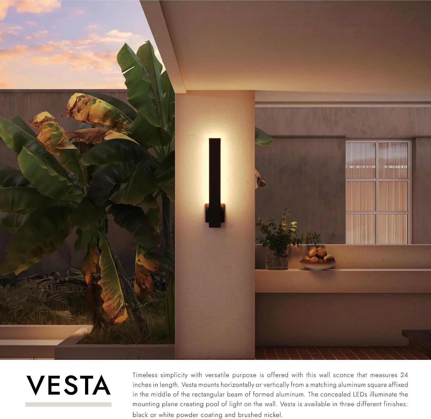 Kuzco Lighting Vesta 24" All-terior Wall Light | Black Finish | Frosted Glass Diffuser | Modern Indoor/Outdoor LED Wall Sconce | Aluminum and Glass Construction | 24" H x 3" W x 2.375" E | AT7924-BK