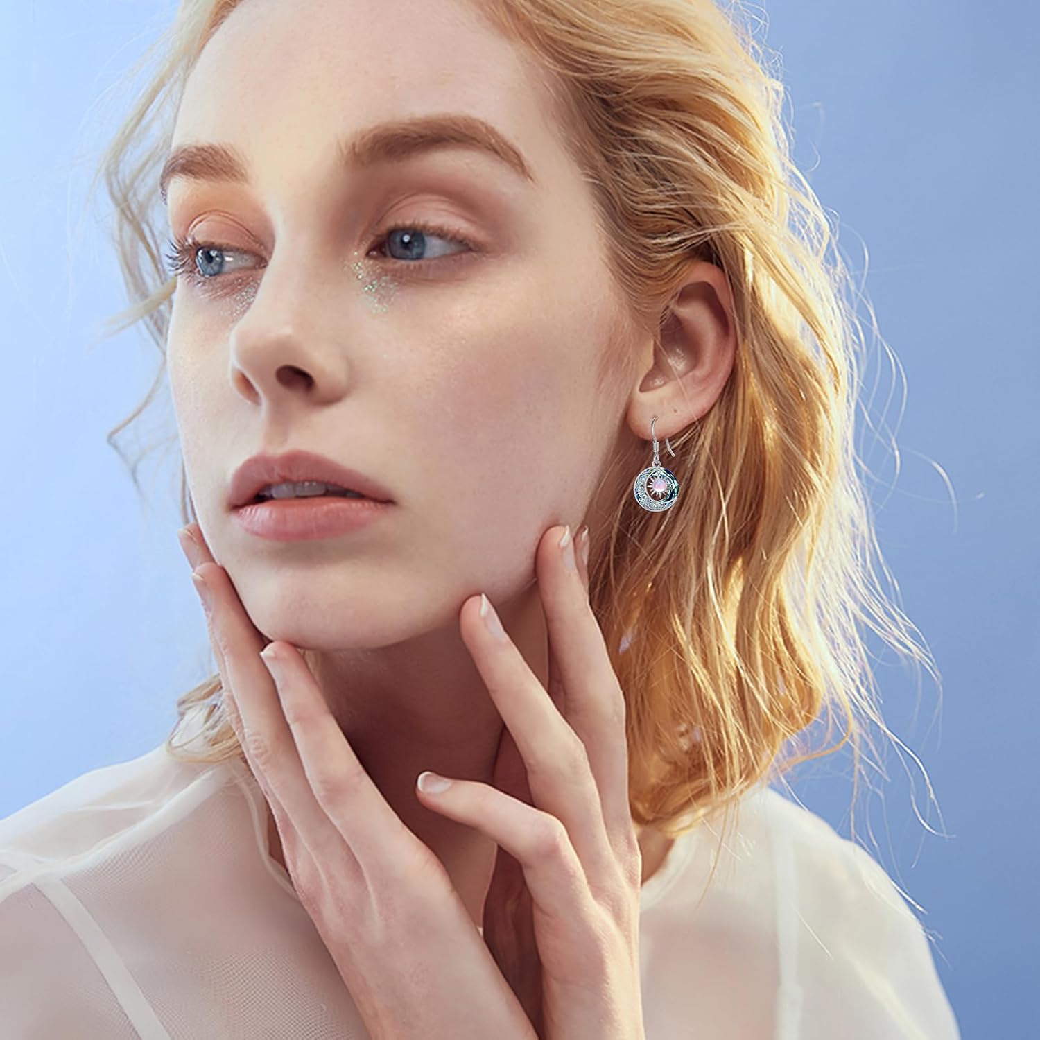 OHAYOO Crescent Moon Drop Dangle Earrings 925 Sterling Silver Sun and Moon Earrings Crescent and Lunar Fish Hook Earring with Moonstone Jewelry Romantic Celestial Gifts for Her Ideal for Birthday