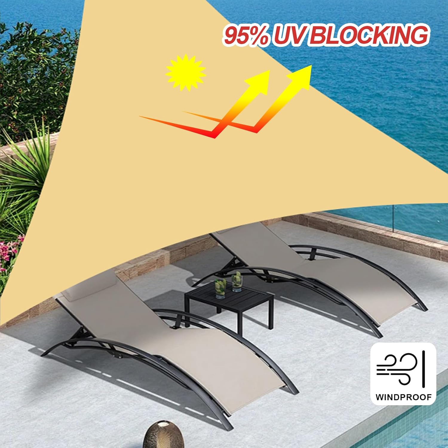 Sun Shade Sail Outdoor Patio, 16.5' x 16.5' x 16.5' Triangle Beige Waterproof & UV Blocking Canopy Sunshade Tarps for Backyard, Deck (We Make Custom Size)