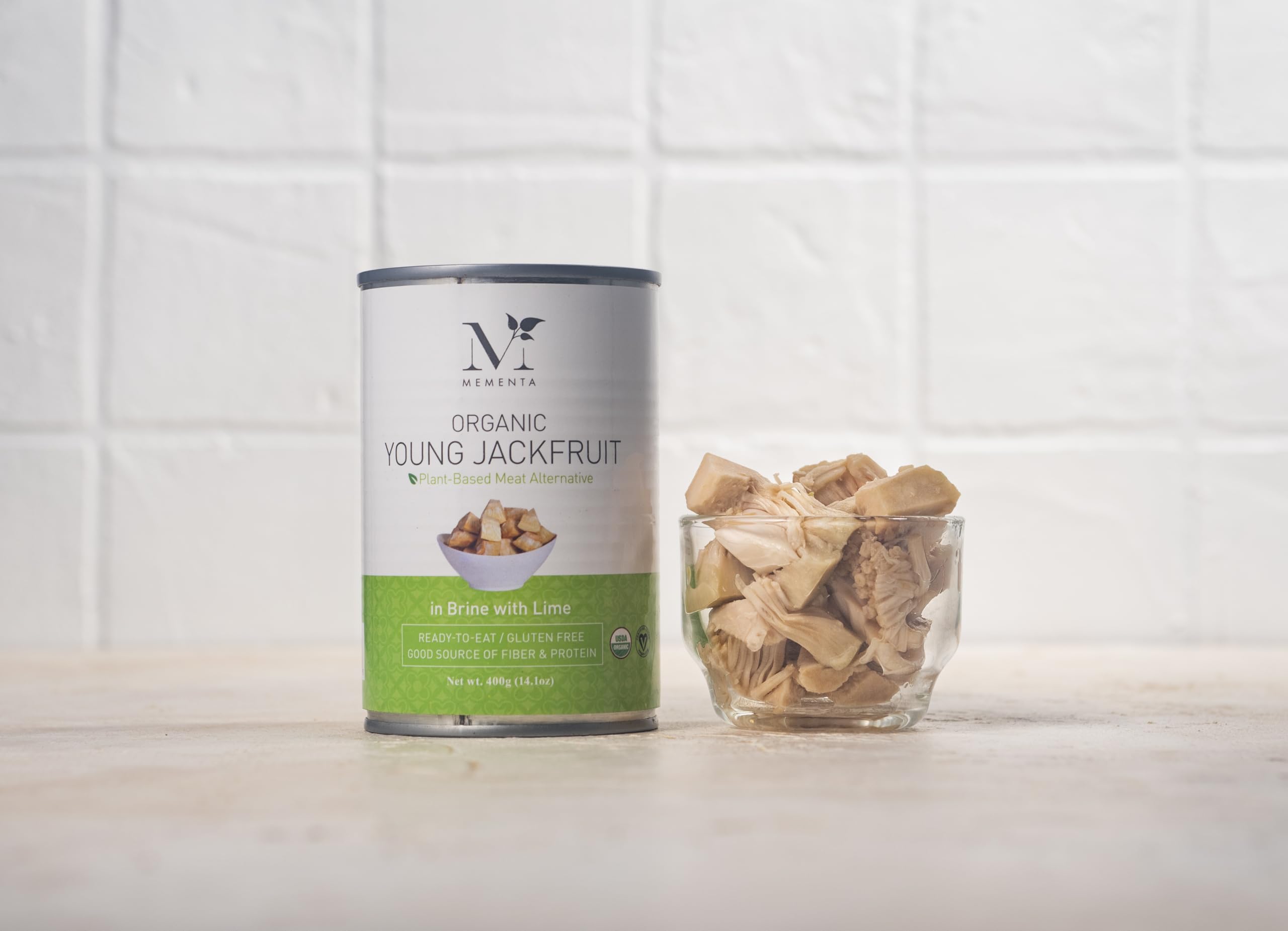 Mementa Inc Organic Young Jackfruit in Brine, 14.1 oz (Pack of 3) - Vegan Meat Alternative, Plant Based Meat, Jackfruit Canned Plain with Lime, Perfect for Healthy Vegan Dishes