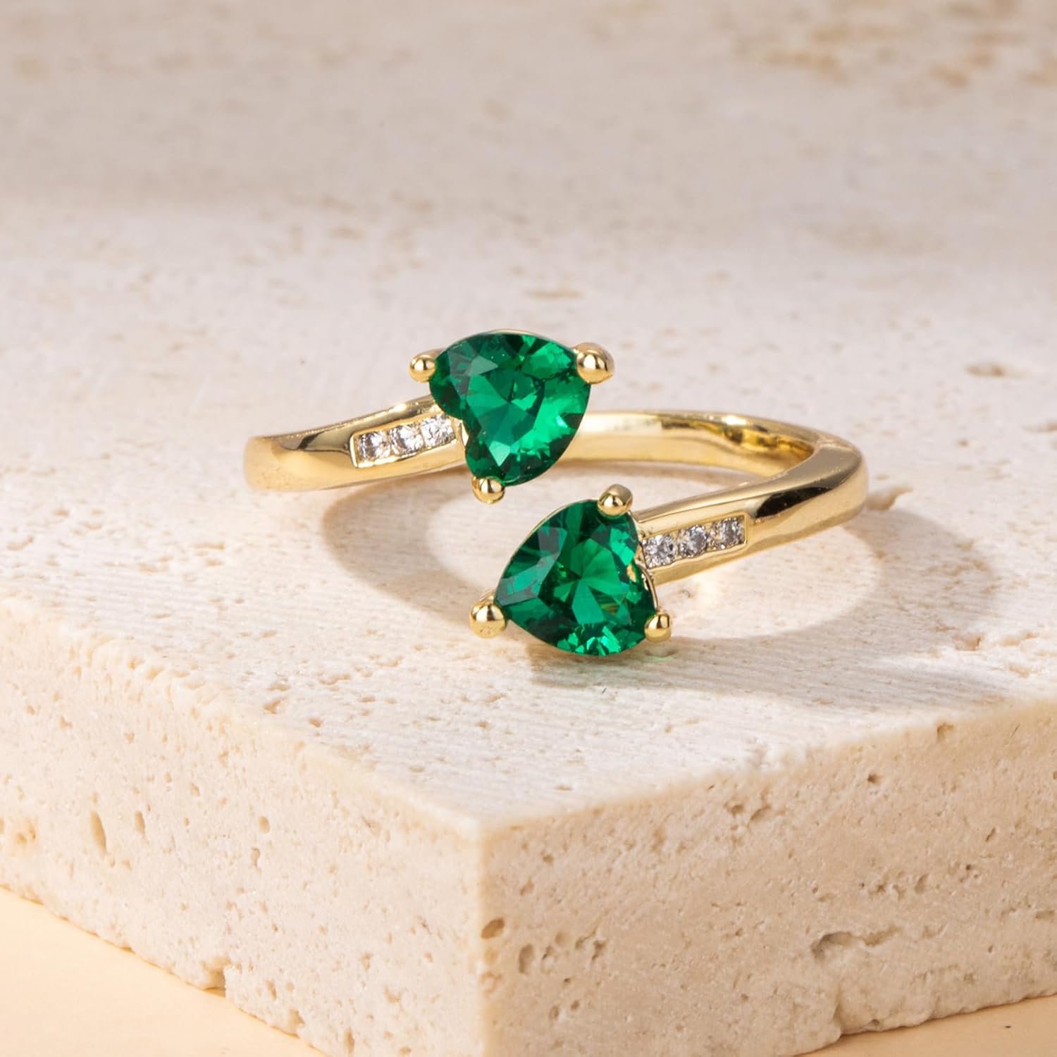 1CT Adjustable Women Heart Ring 14K Gold Plated Birthstone Rings for Women Promise Ring for her Simulated Gemstone Statement Stackable Band Width 2mm Open Size 5~9 - Image 3