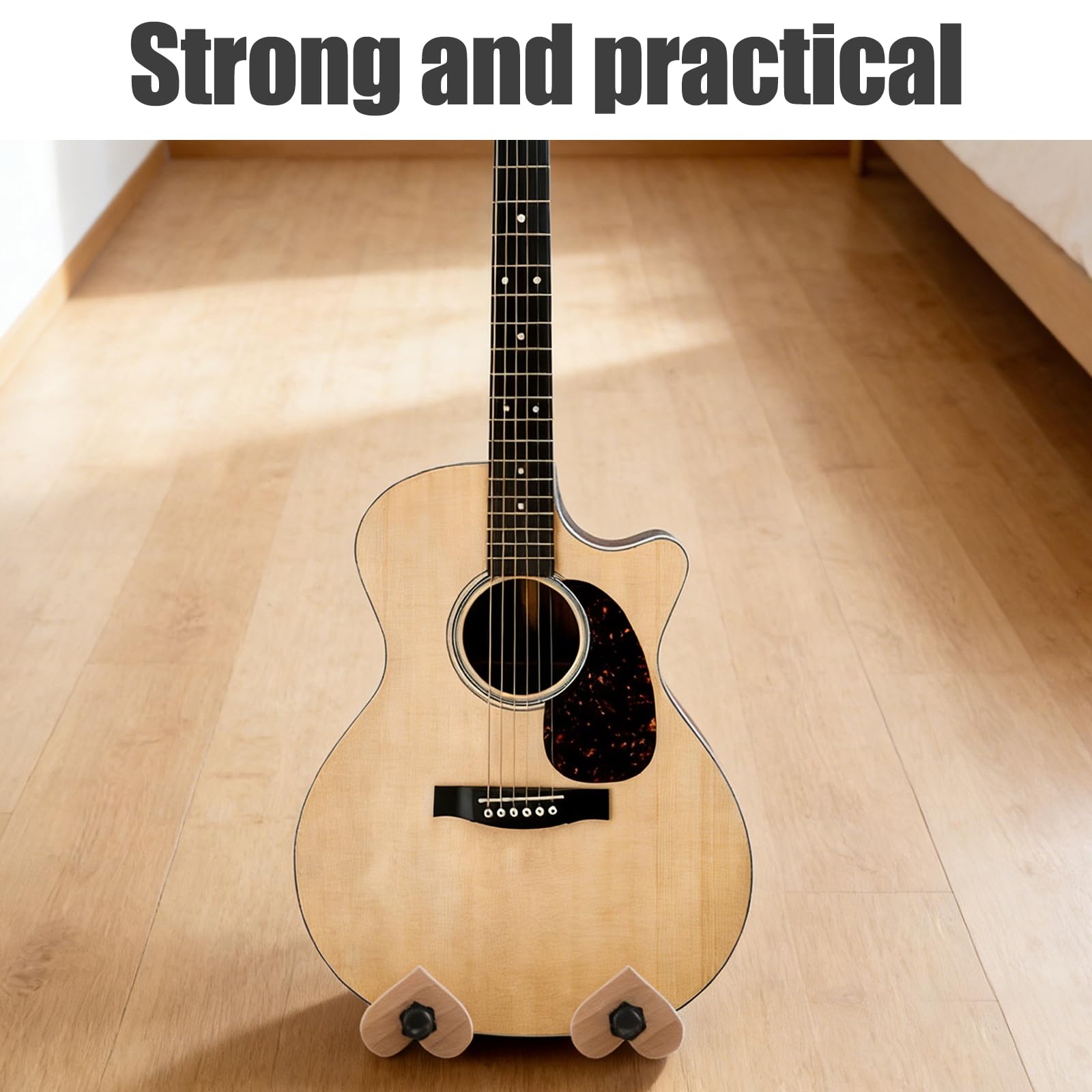 2 Stück Gitarrenständer aus Natürlichem Buchenholz Verstellbarer Bodenhalter für Akustikgitarre E-gitarre Bass und Ukulele Rutschfest Platzsparend Herzförmiges Design