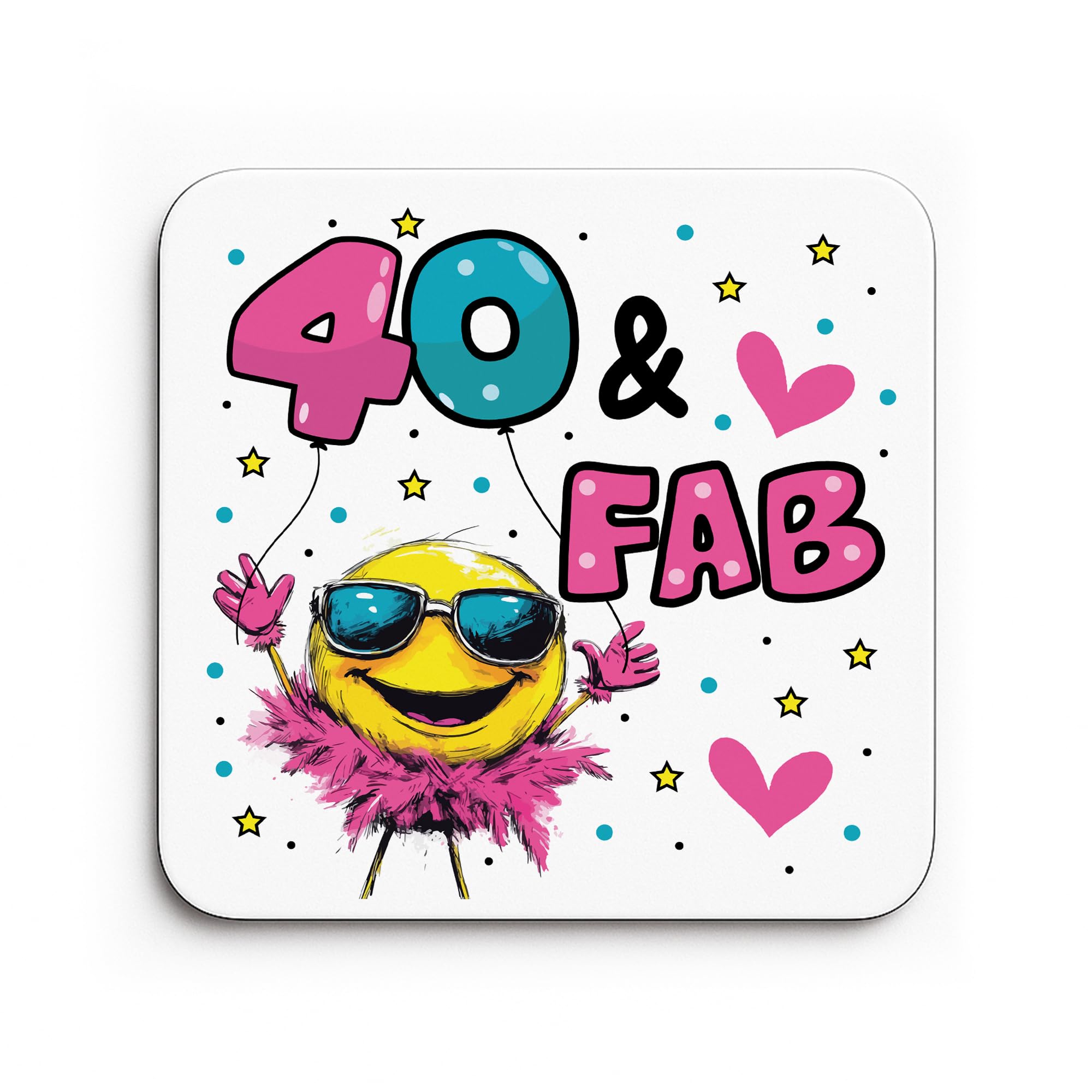 Red Ocean Funny 40th Birthday Gift For Women 40 AND FAB Coaster Gifts For 40th Birthday Mum Daughter Sister Auntie Best Friend Decoration Present Women