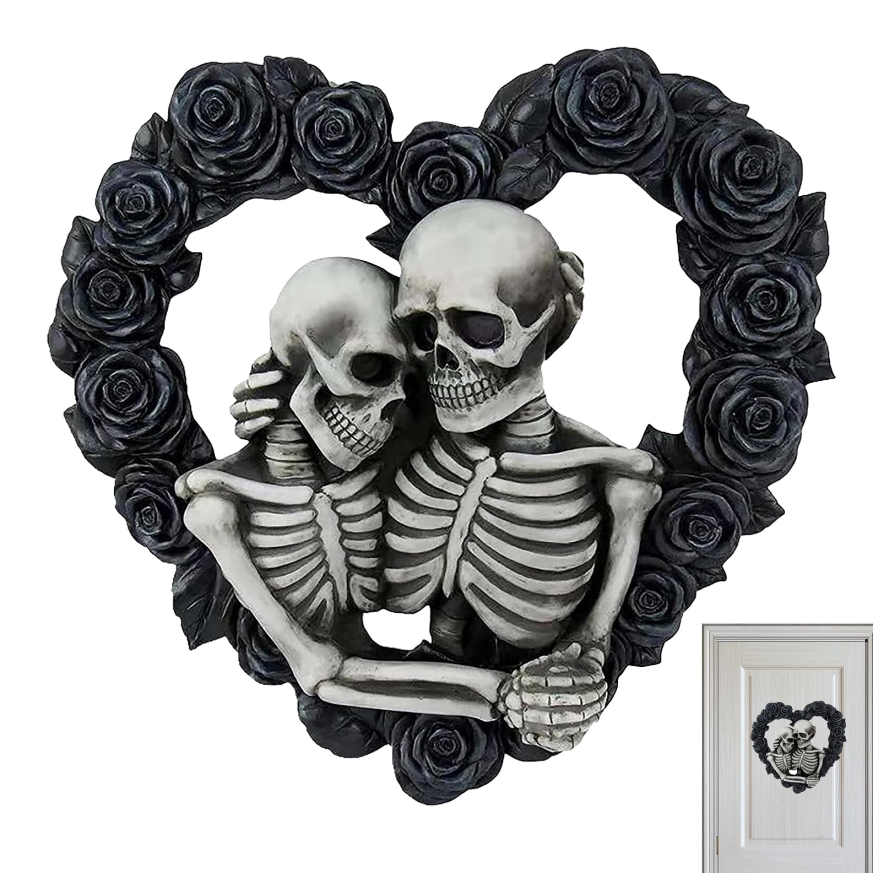 Esiifuu Jorzer Halloween Wreath Decorations Halloween Wreath 7.9 Inch Skull Couple Gothic Home Decor Funny Scary Rose Heart For Front Door Wall Living Room Or Bedroom