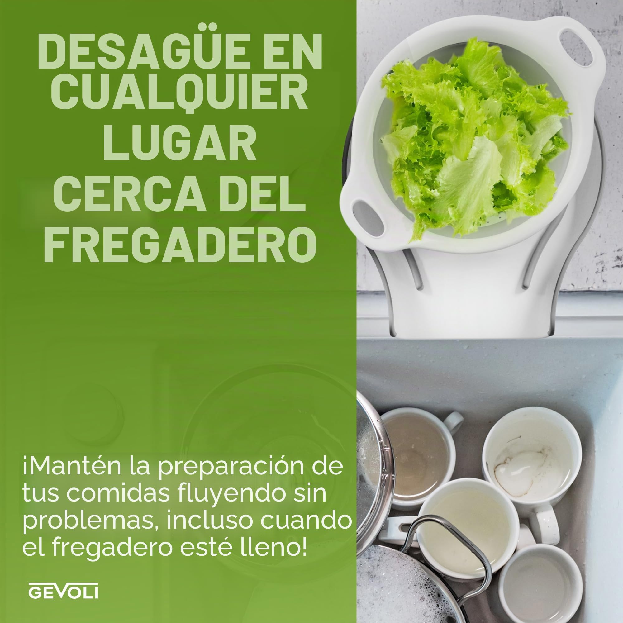 Gevoli Coladores plegables (juego de 3) coladores de alimentos con base de drenaje para frutas y verduras de pasta, color blanco (3 tamaños: 3/4 galón, 4/5 galón)