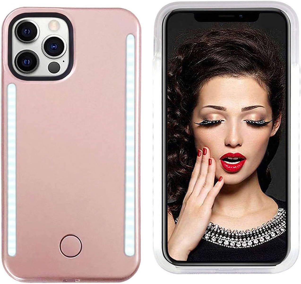 Selfie Illuminate LED Light Up Case for iPhone 13 Pro Max - Rechargeable Back and Front Illuminated (Rose Gold)