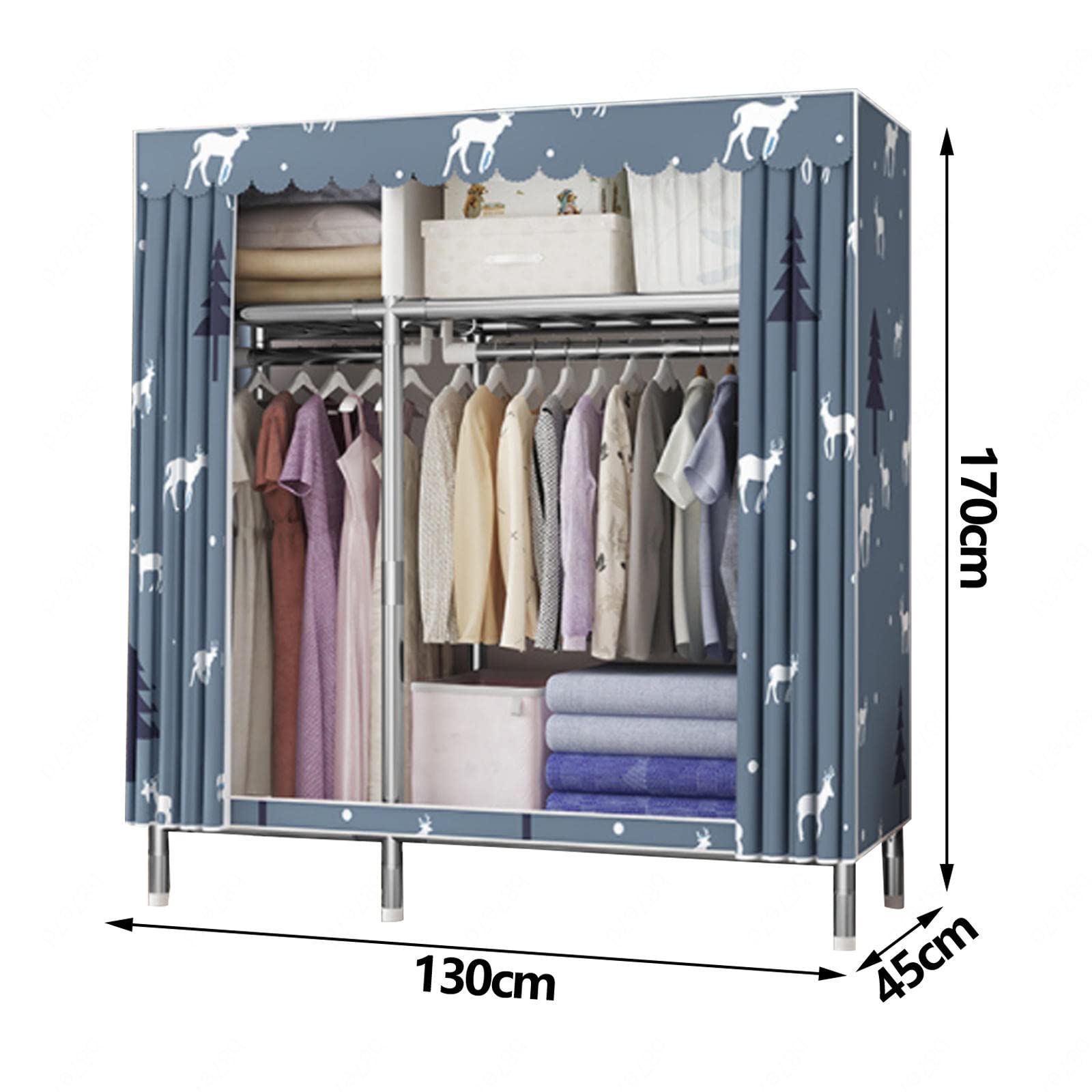 Kleiderschrank, tragbare Kleiderschrankregale aus Segeltuch, Stoff-Kleiderschrank-Aufbewahrungsorganisator mit Kleiderstange, Regale für Schlafzimmer,C-130X45X170cm