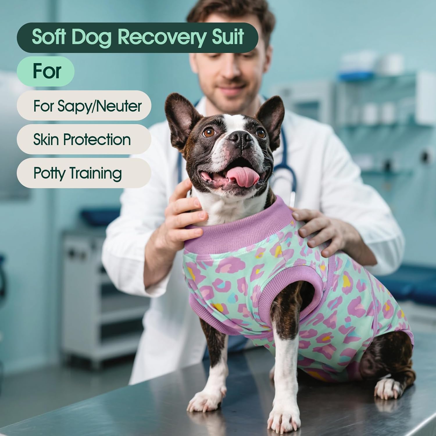 Kuoser Dog Recovery Suit for Dogs After Surgery,Professional Surgical Onesie for Female Male Dogs Spay Neuter,Soft Dog Surgery Suit Bodysuit for Abdominal Wounds Skin Disease,Light Purple Leopard 2XL XX-Large (Back: 24.8" - 29.5"; Weight: 70+ LB) Light Purple Leopard