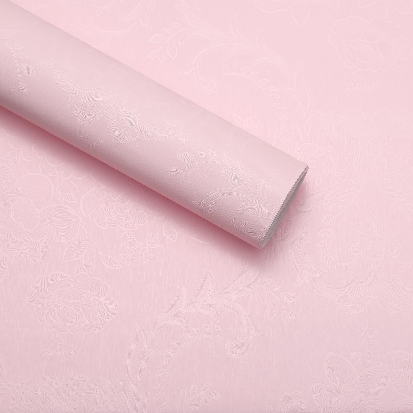 sourcing map Vintage Floral Wallpaper, 60cm x 5M Self Adhesive Wallpaper Vinyl Waterproof Retro Bohemian Style Peel and Stick Contact Paper for Bedroom Kitchen Countertop Bathroom, Light Pink
