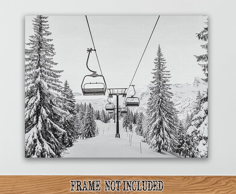The Run Is Closed Ski Lift Winter Landscape Black and White 18x24 Stretched Canvas – Vintage Ski Posters, Ski Cabin Decor, Rustic Lodge Decor, Ski Resort Artwork, Gift for Skiing Enthusiasts