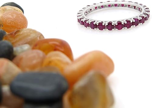 Miniatura 7 de Dazzlingrock Collection Anillo apilable de 1,80 quilates de rubí redondo de 10 quilates para mujer, aniversario de boda, 1 34 quilates, oro blanco