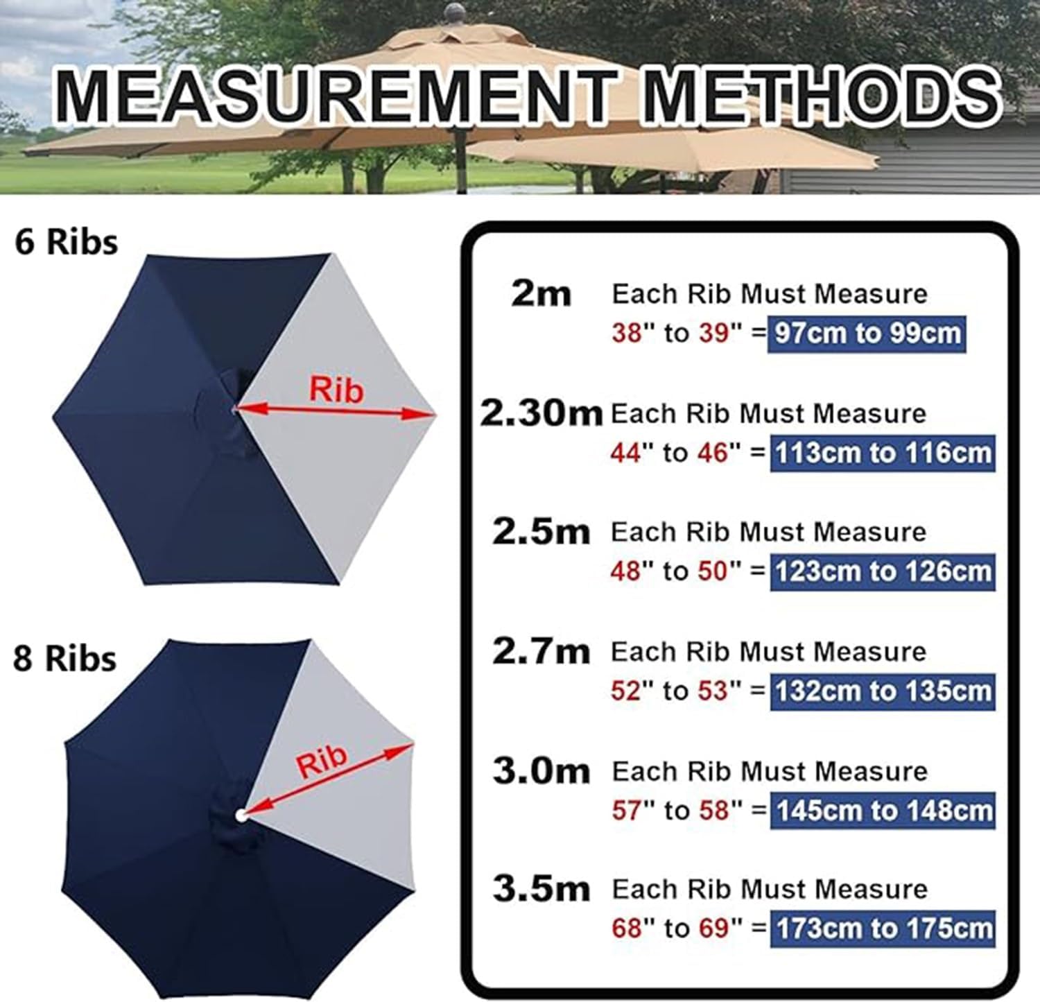 Patio Umbrella Replacement Canopy 6/8 Ribs 9ft 10ft 8ft 7.5ft 11.5ft Umbrella Replacement Fabric Waterproof Outdoor Parasol Canopy for Balcony Deck Backyard Pool