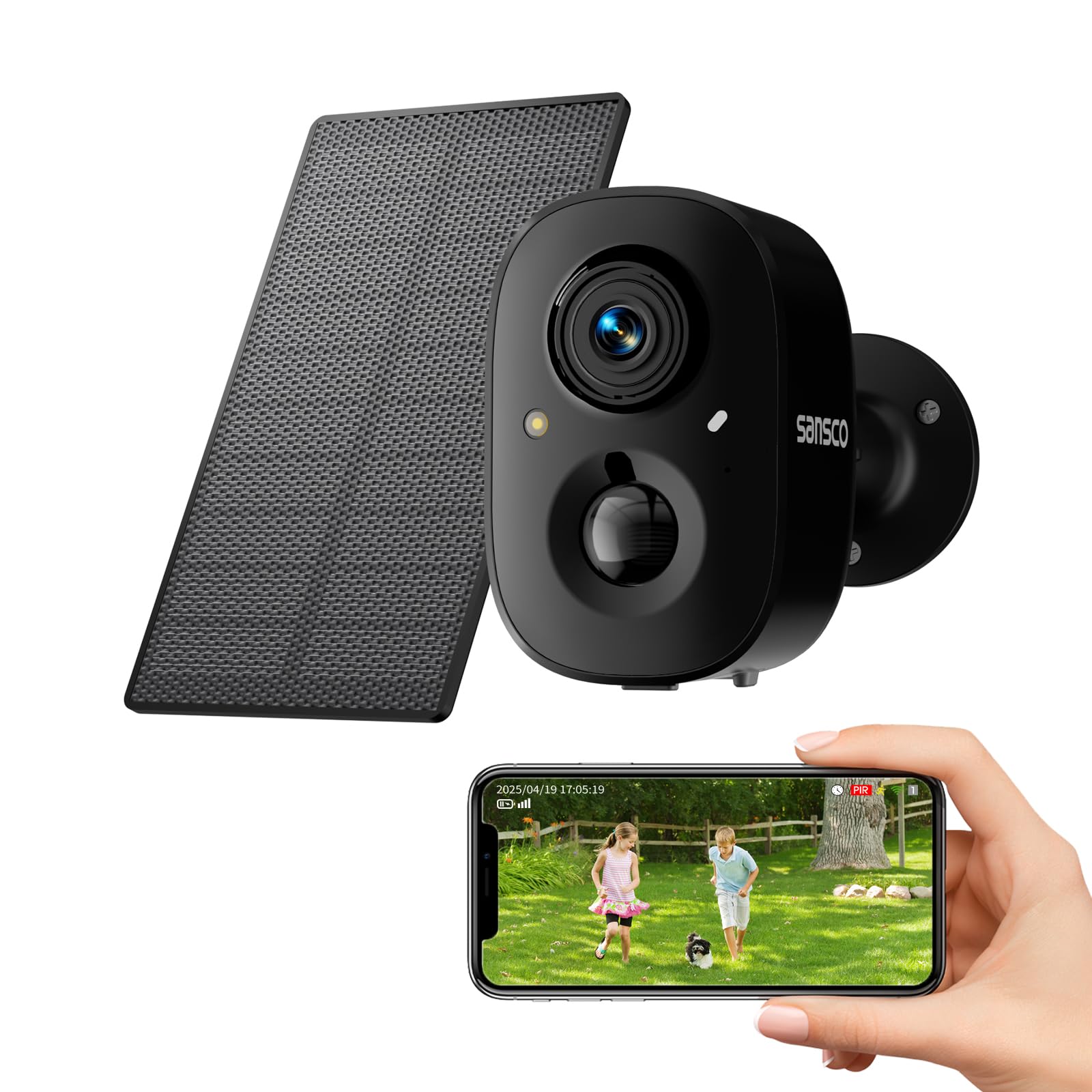 SANSCO Wireless Solar Security Wireless Camera, 4MP WiFi Camera Outdoor with Color Night Vision, PIR Human Detection, 2-Way Talk, Support 2.4GHz&5.8GHz, 1Pack Add-on Cam