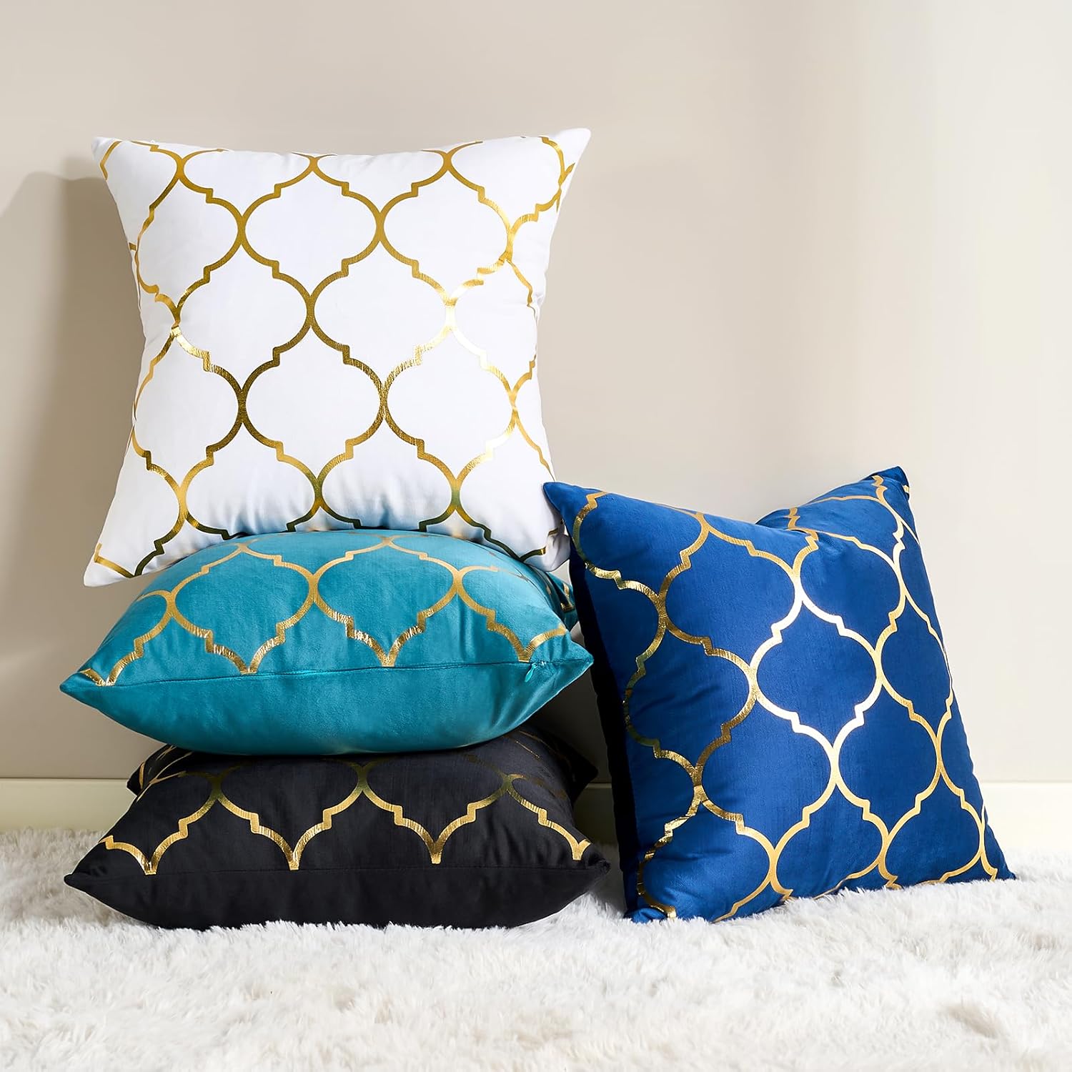 Pack of 2 Gold Velvet Decorative Throw Pillow Covers, 18x18 Navy Blue Pillow Covers Case Luxury Super Soft Decorative Square Cushion Covers Modern Home Decor for Sofa Couch Bedroom Car - Image 3