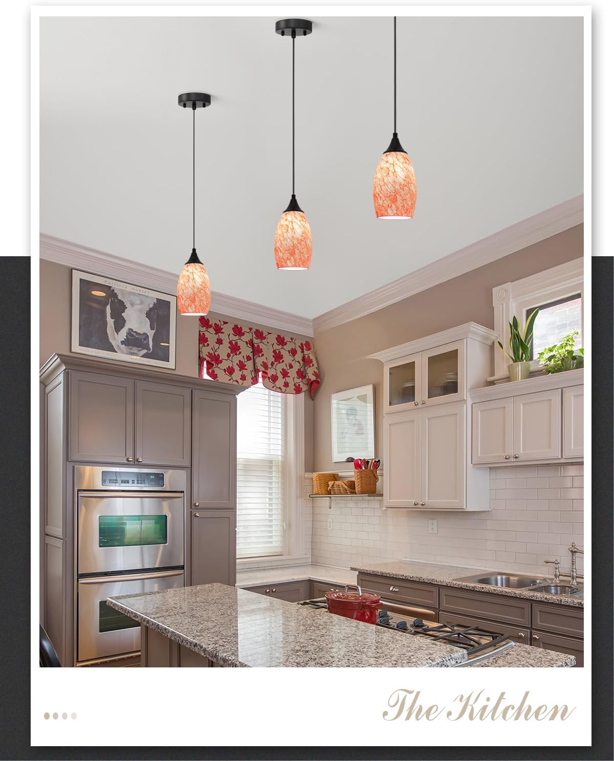 ANYLOVE Vintage Art Burgundy Pendant Lighting,1-Pack Hand Glass Hanging Light Fixture,Adjustable Cord for Kitchen,Hallway,Dining Room