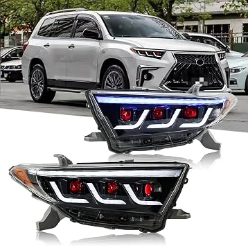 T T-ABC New Front Lights Compatible with 2008-2013 Toyota Highlander Headlamp Assembly SE Sport Hybrid Limited Base Front Lamp Sequential Animation Accessories Custom Head Replacement H1E 11-13