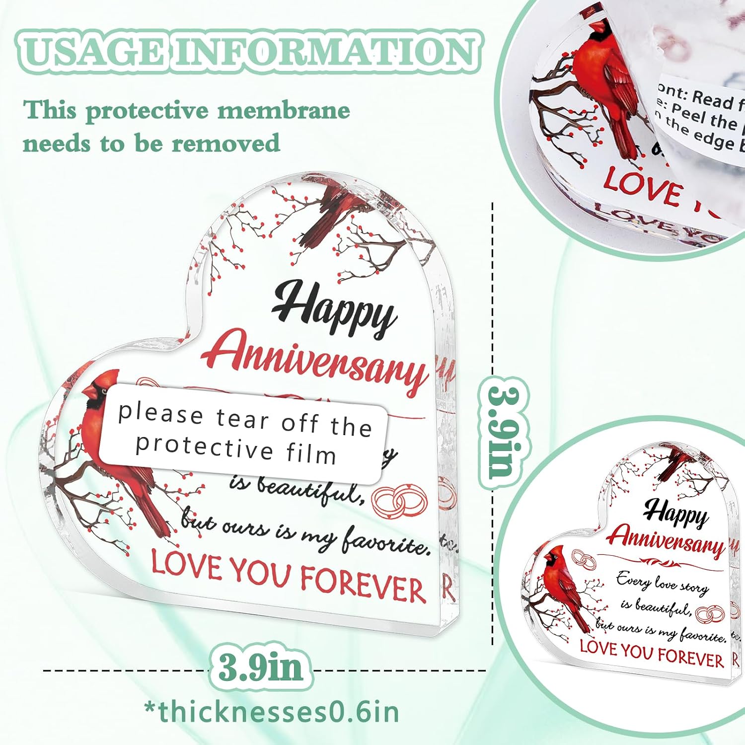 Happy Anniversary Acrylic Gift for Her Him Cardinal Gifts For Women image 2