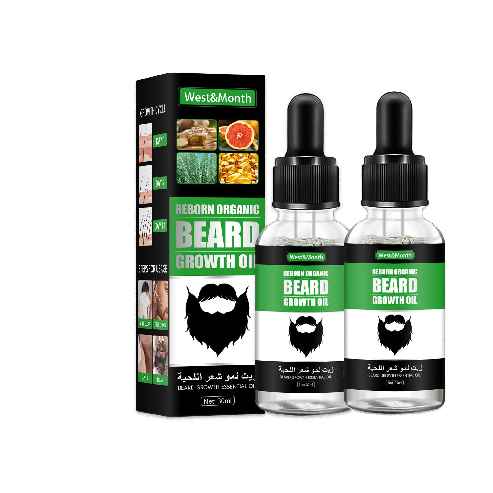 Growth Beard Oil, Grow Thicker & More Full Thicken Hair Oil For Men, Softens, Strengthens and Promotes Mustache (2 PCS) - 2 PCS