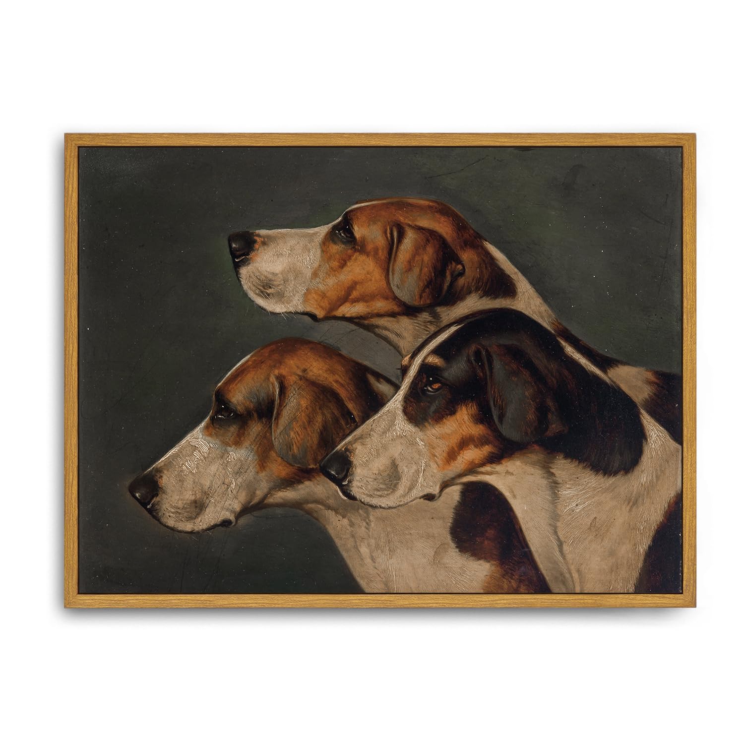 Roslynity Framed Canvas Wall Art Vintage Print Oil Paintings Three English Foxhounds Dog Animal Old Hunting Hound Retro Aesthetic Artwork for Home