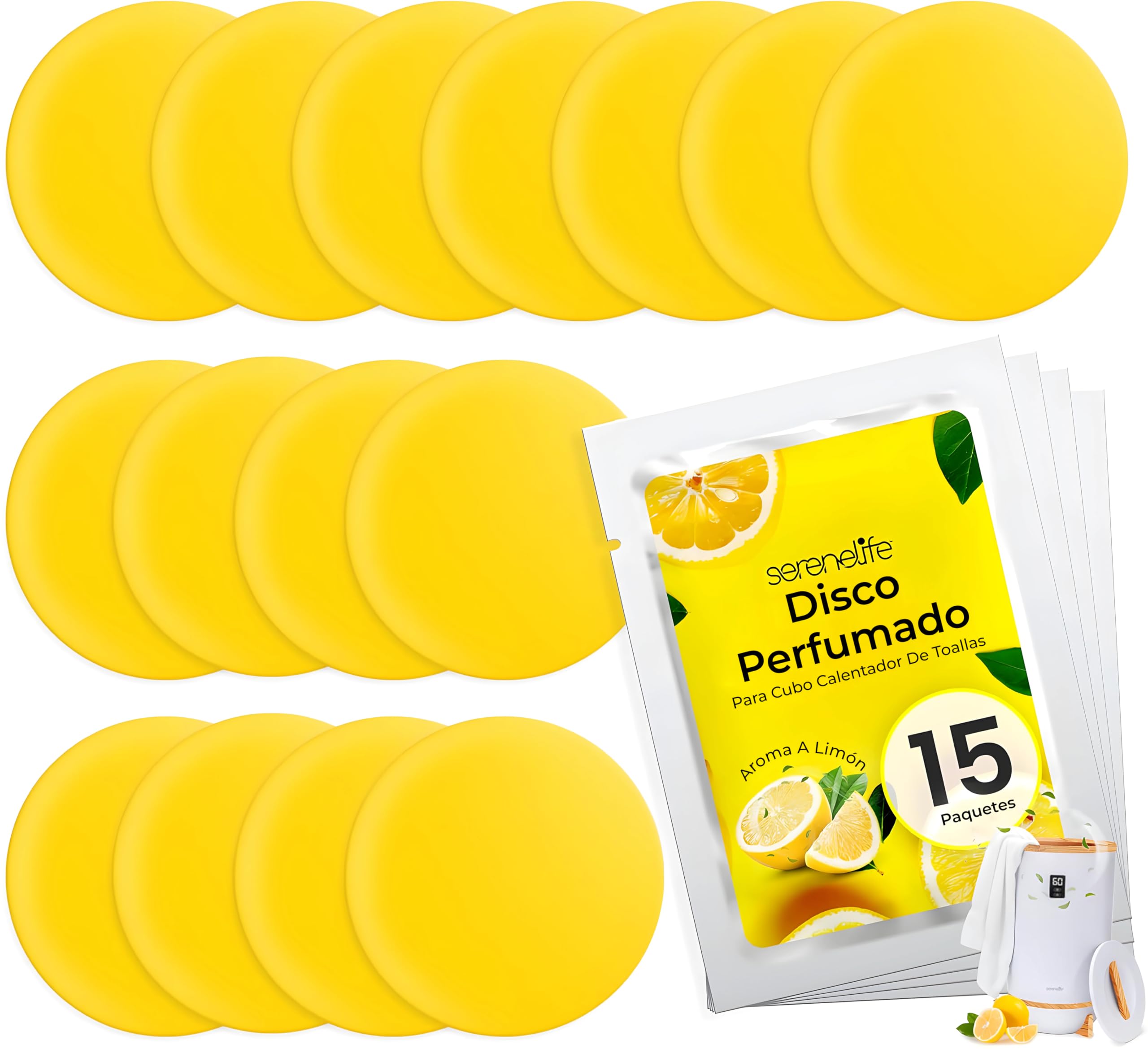 SereneLife discos aromaticos, Perfumados, 15 piezas con fragancia a limon para el calentador de toallas