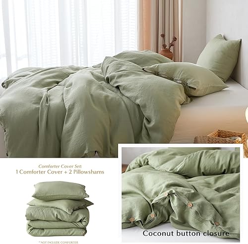 Miniatura 4 de Simple&Opulence Juego de funda de edredón 100% lino, 3 piezas de lino belga transpirable, 1 funda de edredón + 2 fundas de almohada con cierre de