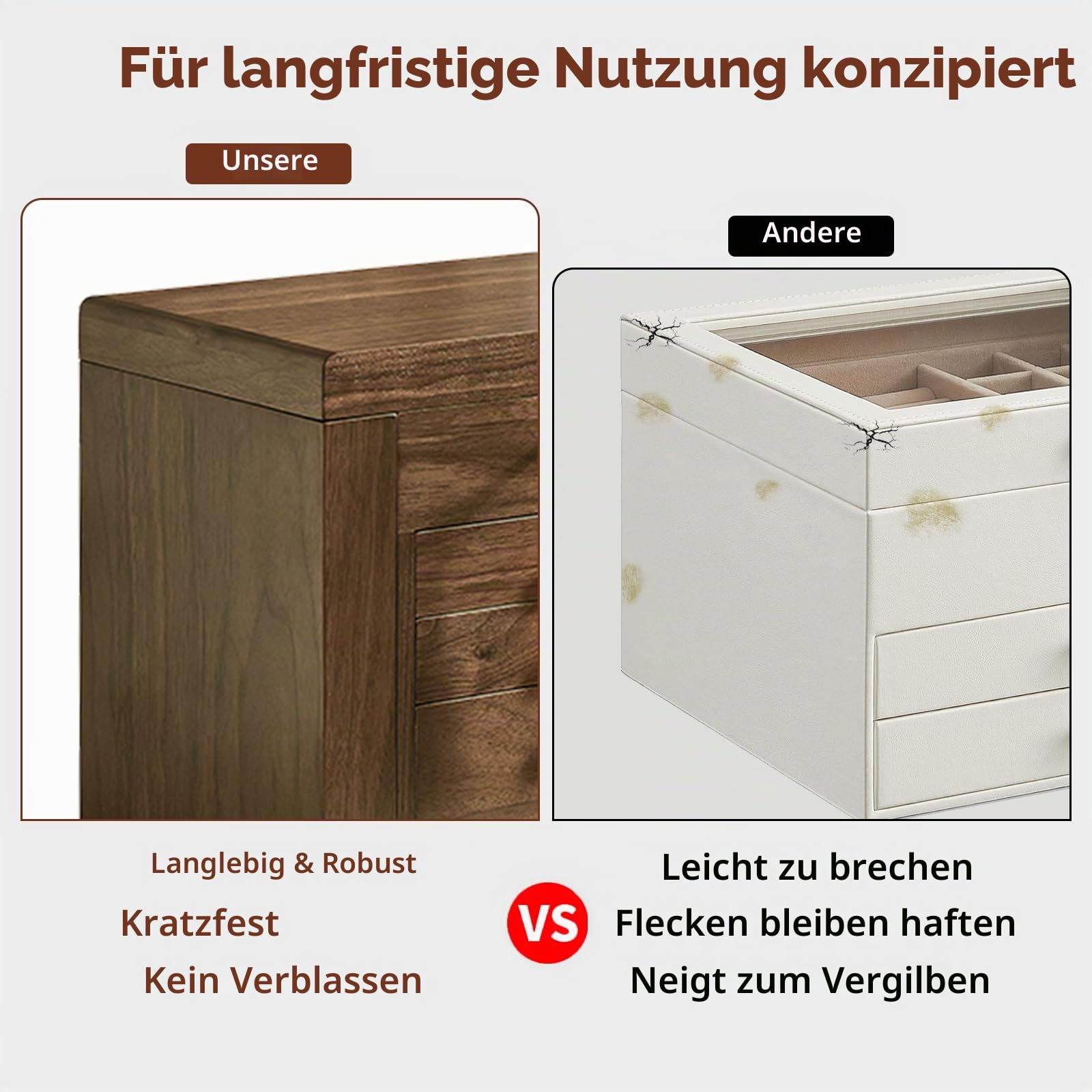 Vintage Schmuckkästchen aus Holz 4 Ebenen Schmuckaufbewahrung Schmuckkasten Groß Schmuckschatulle Massivholz 3 Schubladen Schmuckbox mit Spiegel für Damen Schmuck Ringe Ketten Armbänder