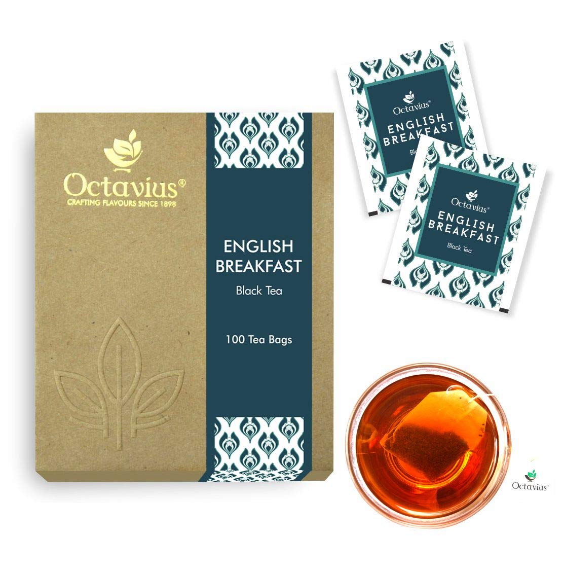 Octavius | Black Tea | English Breakfast Black Tea | 100 Enveloped Double Chamber Tea Bags | Perfect for Tea Lovers | Pack of 1