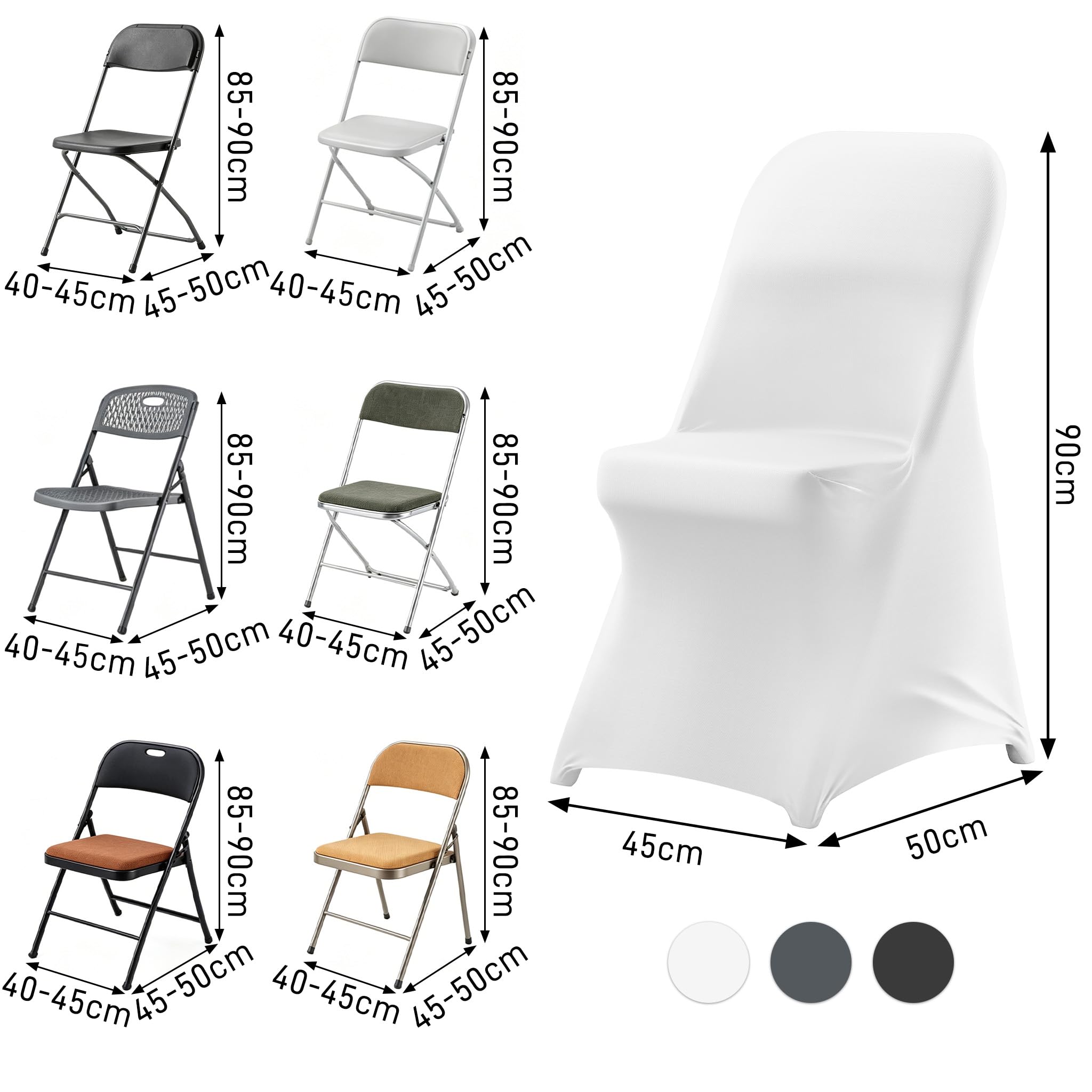 AufuN 20 Stück Stuhlhussen Klappstuhlbezug Spandex Elastisch waschbar, 45x50x90cm für Hochzeiten Feiern Hotels, universeller Esszimmer Stuhlschutz Stretch Abdeckung - Weiß