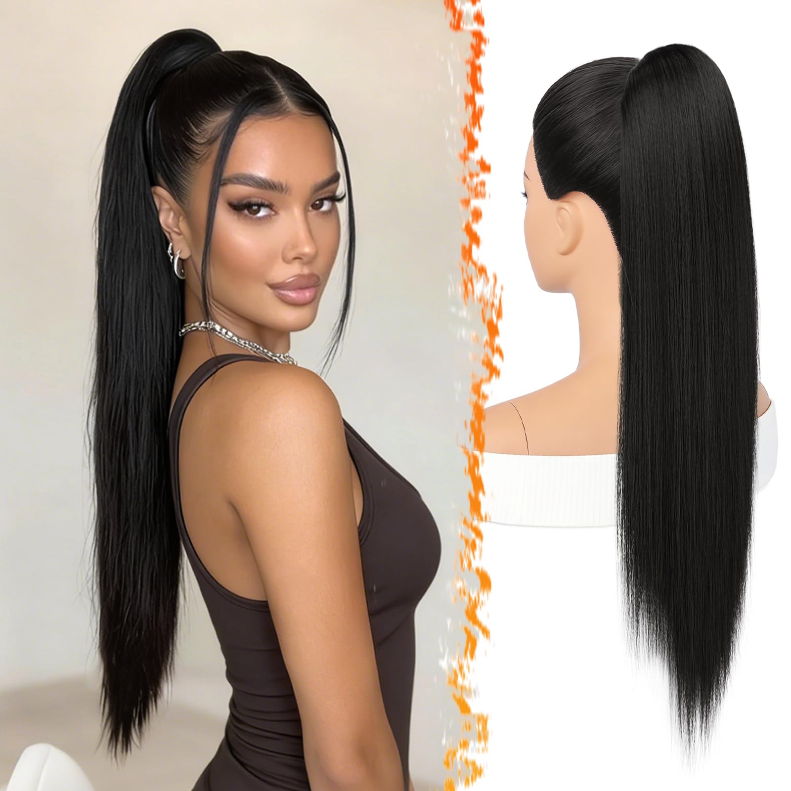 BARSDAR Liso Coleta Postiza Extensiones Pelo, 40cm Corta Liso Marrón Oscuro Cola de Caballo Extension con Cordón Natural Sintética Cheer Posh Ponytail Extensiones Postizos Fiestas Cheer Competition — view 14
