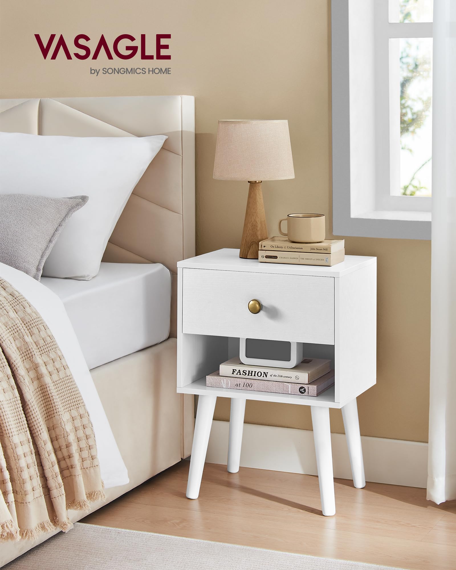 VASAGLE Tavolino Rotondo Bianco - Comodino A Due Ripiani Per Piccoli Spazi - Salotto, Camera Da Letto - 40x50 Cm, Portata 90 Kg - 5