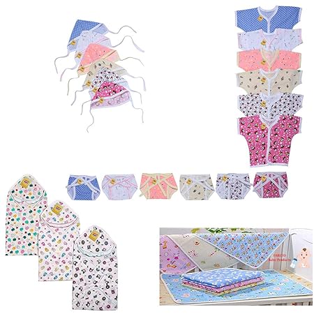 Fareto New Born Baby Combo of 3 in 1 Daily Needs Items in Single Packet(0-3 Months,Multicolored) Pack of- 25 Items