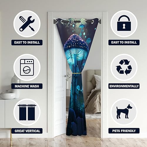 Miniatura 3 de Cortinas opacas de hongos de fantasía para puertas, plantas de bosque silvestre, cortina opaca azul para armario de dormitorio de niños, aislamiento