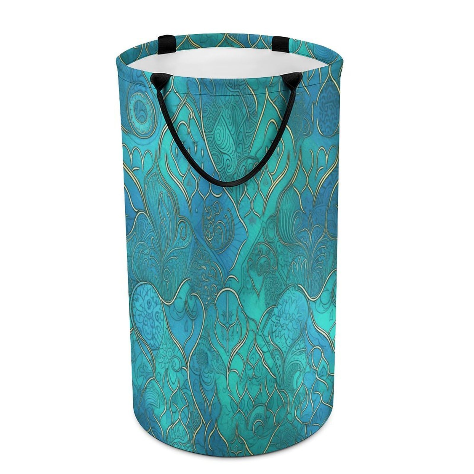 Turquoise Pattern Dirty Clothes Basket Large Capacity Laundry Basket Freestanding Laundrys Hampers Tall Collapsible Clothes Hamper for Blankets Toys