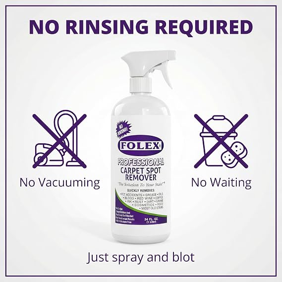 FOLEX - Professional Carpet Cleaner Spray 34 oz - Pet Stain Removal - Instant Stain Removal - No Rinsing Required - Safe for Pets - Works on All Fabrics