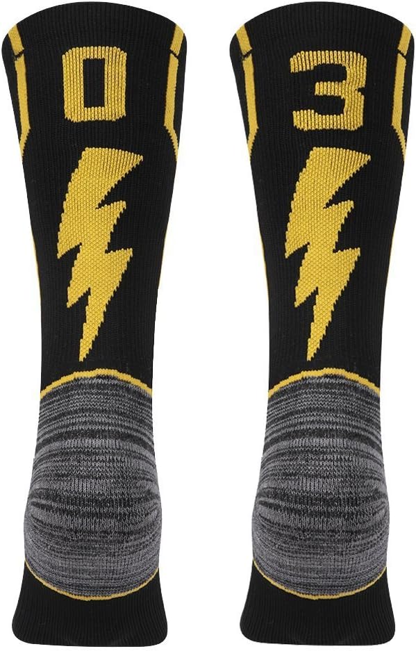 KitNSox Adult Youth Mid Calf Cushion Team Sports Number Socks for Basketball Football Baseball Gold/Black