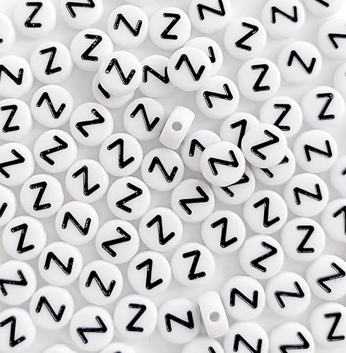 Vista 8 de 100 cuentas de letras, cuentas redondas blancas acrílicas del alfabeto de 0.157 x 0.276 pulgadas, cuentas de la letra H para hacer joyas, pulseras