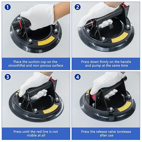 Miniatura 5 de Ventosas de vidrio para levantar vidrio grande, carga máxima de 480 libras Ventosas de ventana resistentes, potente elevador industrial de ventosas