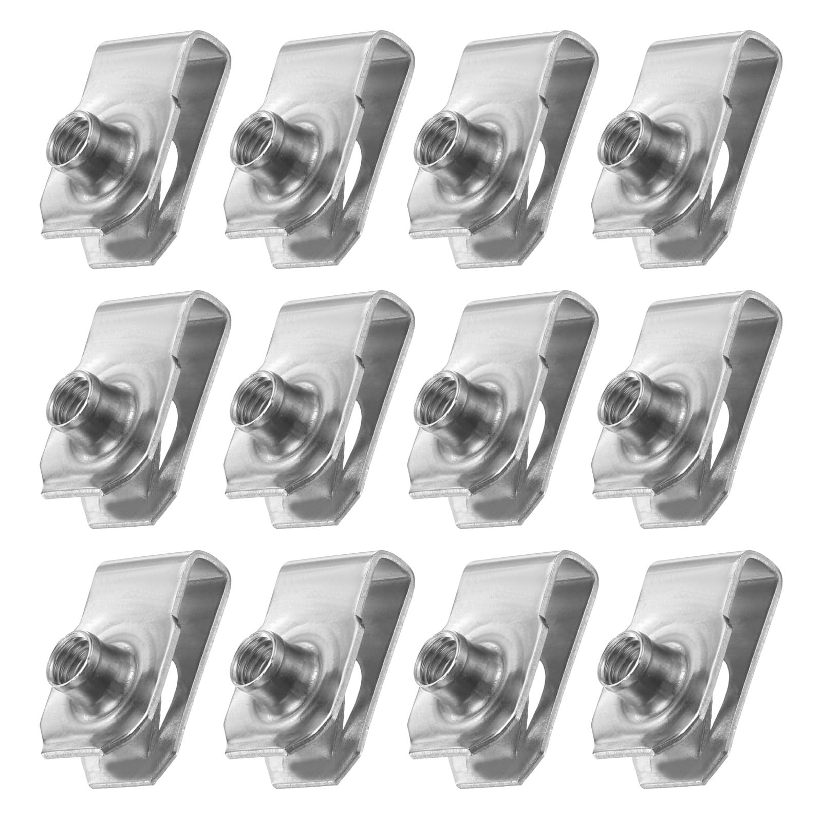 PATIKIL U-Style Clip-On Nut, 12 Pcs M5-0.8 0.83" Long Regular Extruded U-Nut U-Type Fasteners Hardware Nuts Stainless Steel for Automotive Metal Cars Motorcycles, Silver