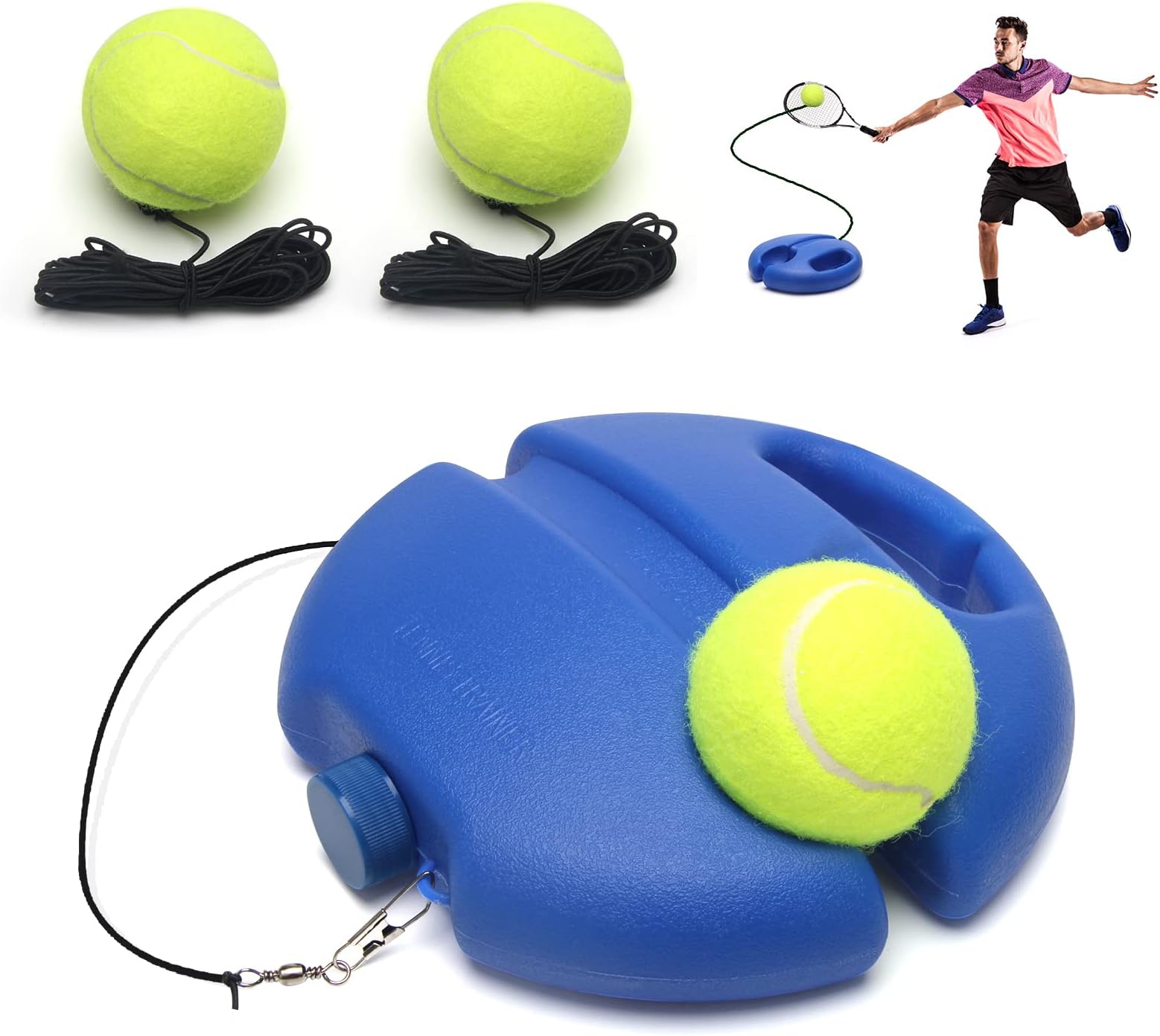 Tennis Trainer Rebound Ball with String - Solo Training Kit, Portable Practice Rebounder Equipment with Long Elastic Rope for Adults, Kids, Beginners
