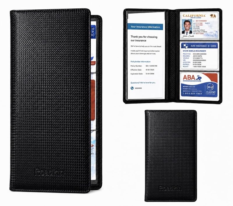 Porta-Documentos para Registro do Carro e Cartão de Seguro Roadkin com 6 Compartimentos, Preto Carbon Fiber