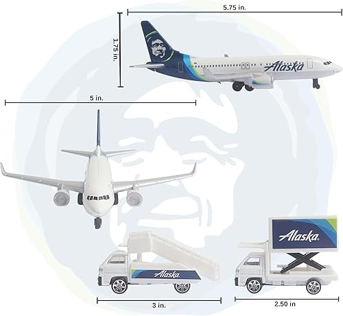 Miniatura 2 de Daron Alaska Airlines Airport Playset con modelo de avión de metal fundido a presión con piezas de plástico, autos y juguetes de transporte para