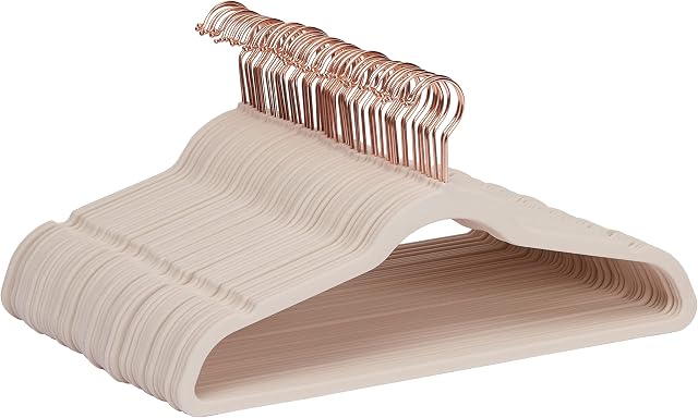 Amazon Basics Slim, Velvet Non-Slip Suit Clothes Hangers, Blush Pink/Rose Gold  Pack of 50