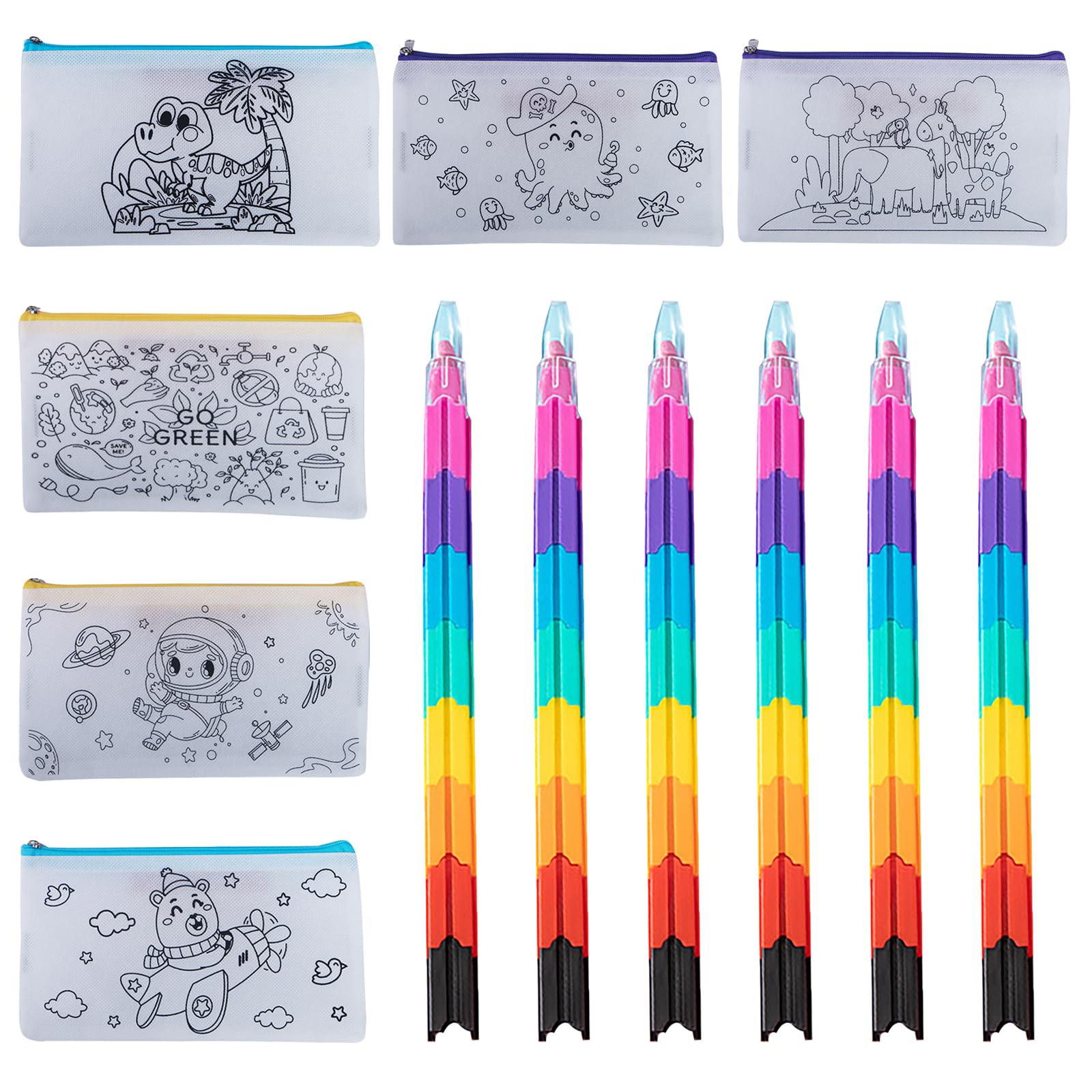 EULAPGOE 6 Piezas Bolsas de Maquillaje de Lona, Estuche de Lápices, Estuche Plumier con Cremallera, Bolsas de Tela para Pintar