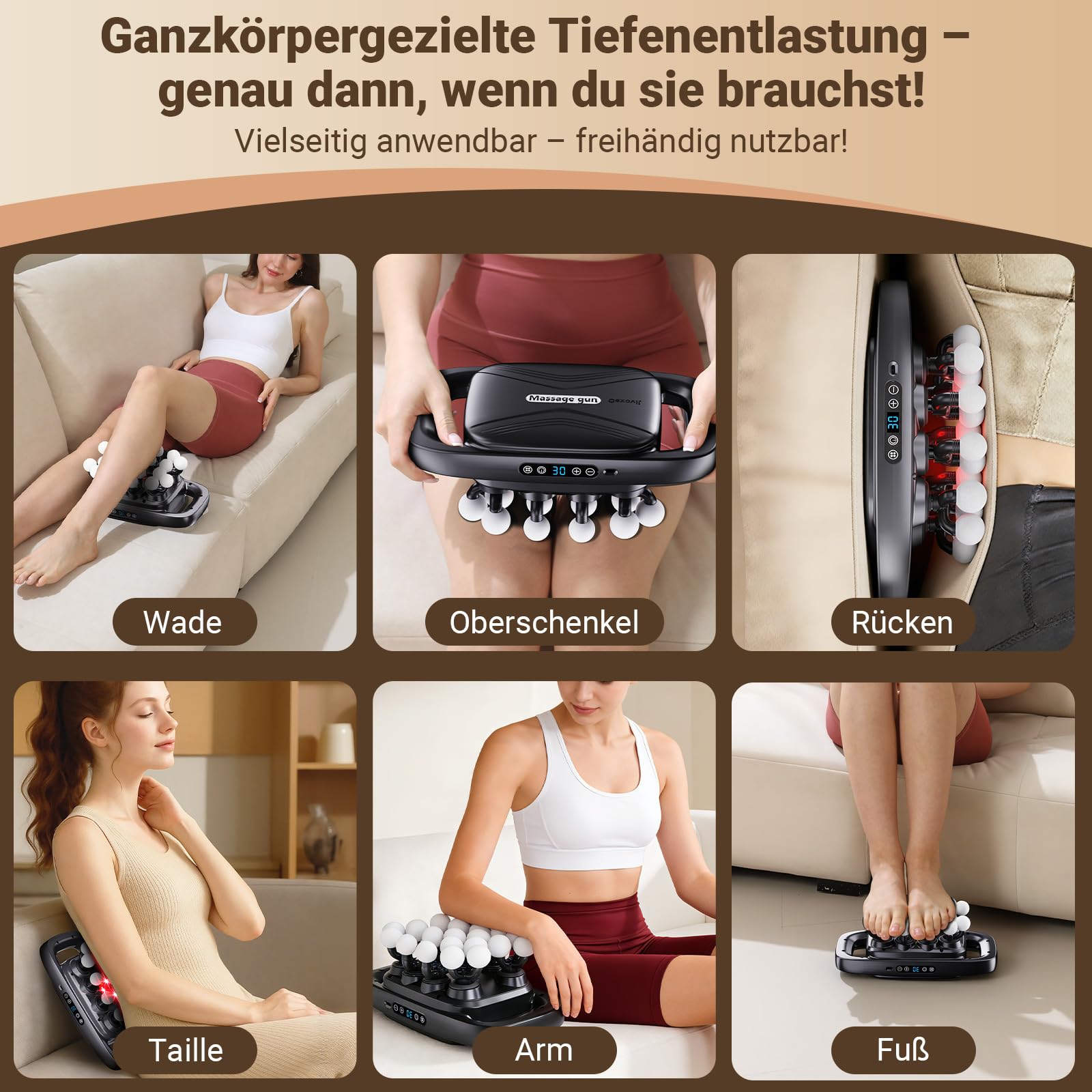 Massagepistole mit 20 Köpfen - 3 Modi & 30 Geschwindigkeiten, Großflächiges Tiefengewebe Massagegerät, Leise (35dB) für große Muskelgruppen, Sport Regeneration & Verspannungslösung