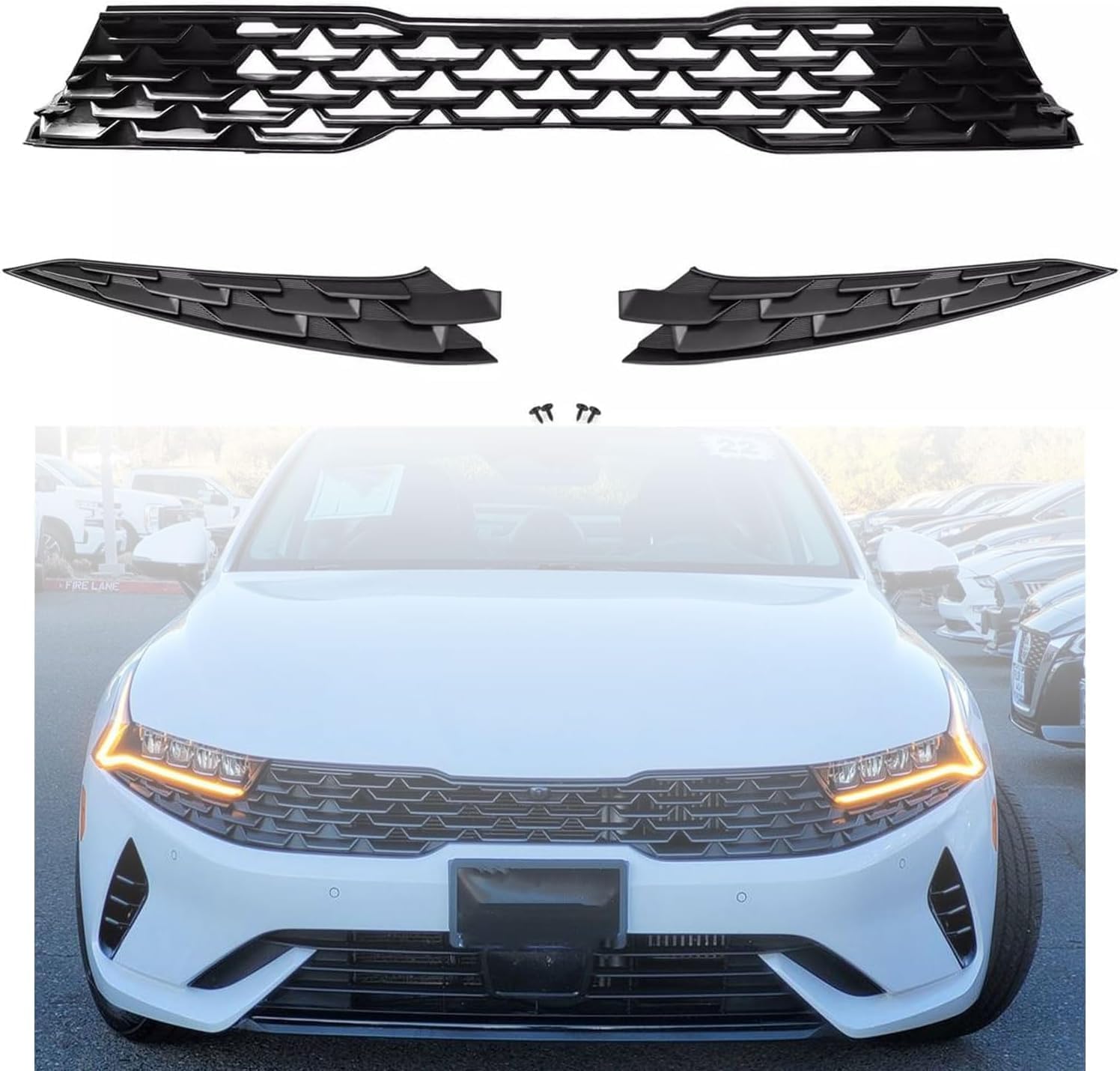 Front Grille & Cover with Camera Hole Compatible with 2021-2023 Kia K5 EX LX LXS Models 86351L3000