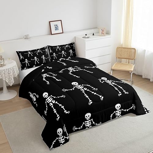 Miniatura 4 de Erosebridal Juego de ropa de cama gótica negra tamaño Queen, juego de edredón de decoración de calavera para niños y adolescentes, juego de ropa de